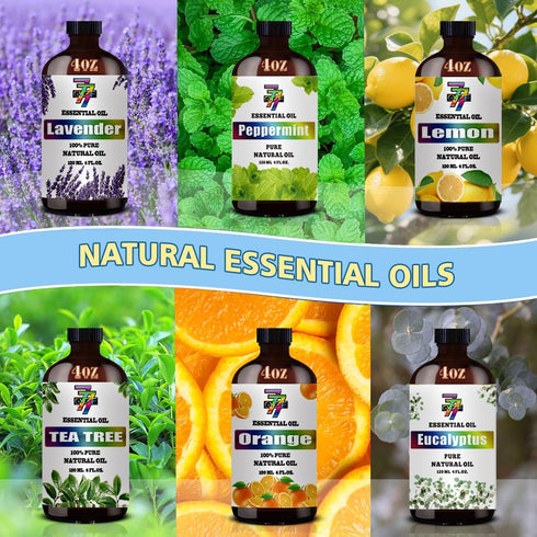 Set (4 oz/120 ml) Essential Oil - Six Bottles of Lavender, Peppermint, Lemon, Sweet Orange, Tea Tree, Eucalyptus