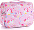 Kids Hanging Toiletry Bag for Girls, Travel Waterproof Wash Bag for Little Young Girls Cosmetic Makeup, Unicorn Pink