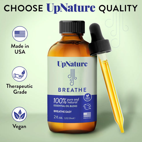 UpNature Breathe Essential Oil Blend - 2oz Essential Oils for Diffusers, Humidifiers, Aromatherapy for Breathing Comfort