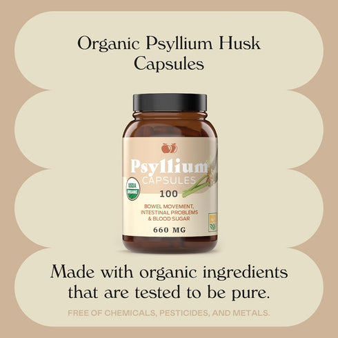 Pure Natural Whole Psyllium Husk Powder Capsules - 100 Pure Unflavored Fiber & Colon Cleanse, 660mg