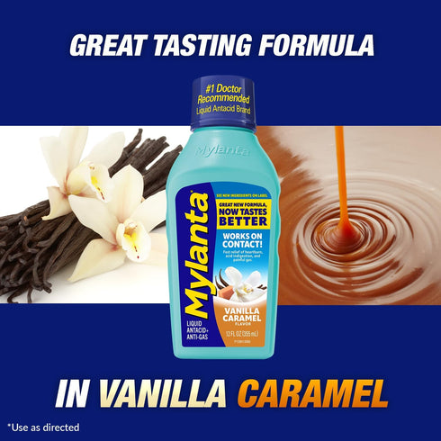 Mylanta Heartburn and Gas Relief, Liquid Antacid, Vanilla Caramel Flavor, 12 Fluid Ounce