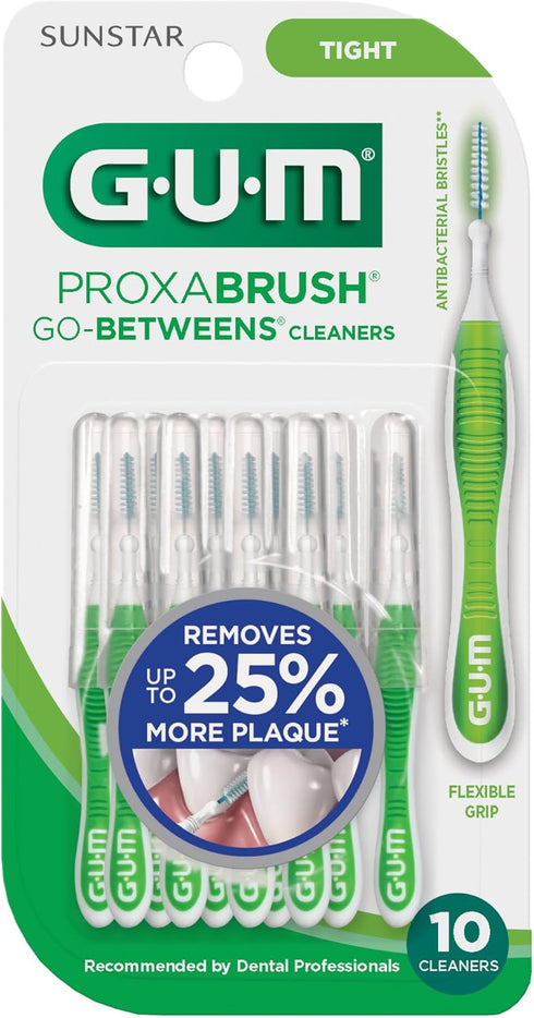 GUM Proxabrush Go-Betweens - Tight Interdental Brushes, Soft Bristled Dental Picks for Plaque Removal, 10ct (6pk)