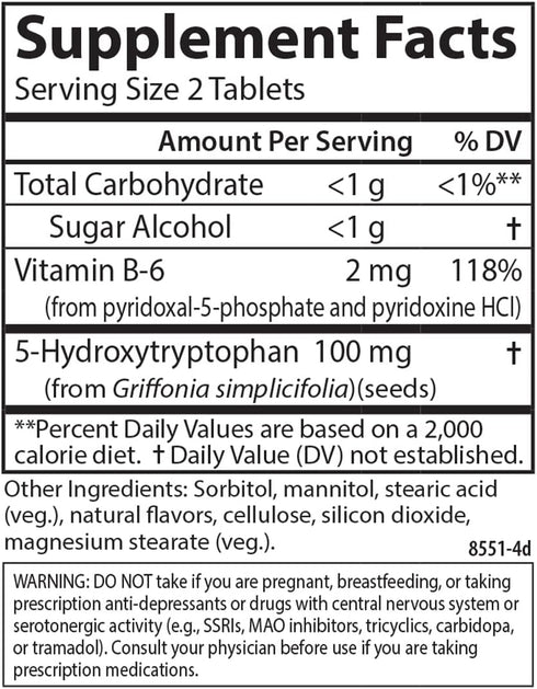 Carlson Healthy Mood 5-HTP Elite, 100 mg, Promotes Relaxation & Serotonin Production, Natural Raspberry Flavor, 120