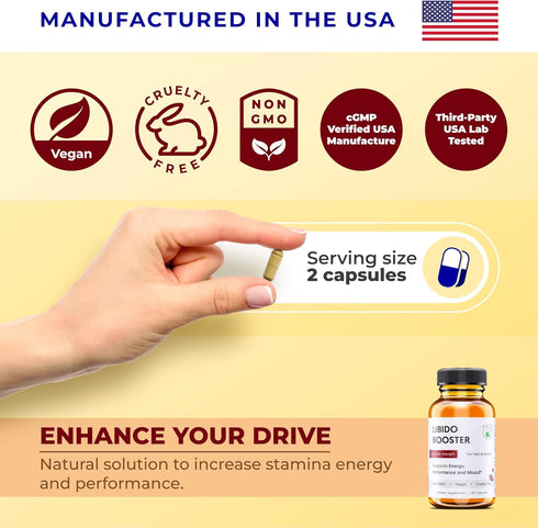 THEHEALTHYHAMSTER (60 Male Libido Booster - Herbal Testosterone Supplement with Organic Maca Root, Korean Red Ginseng