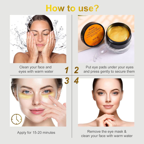 Fivewan 24k Gold Under Eye Patches - 60 Pcs Pure Gold Anti-Aging Collagen Mask for Dark Circles & Puffiness