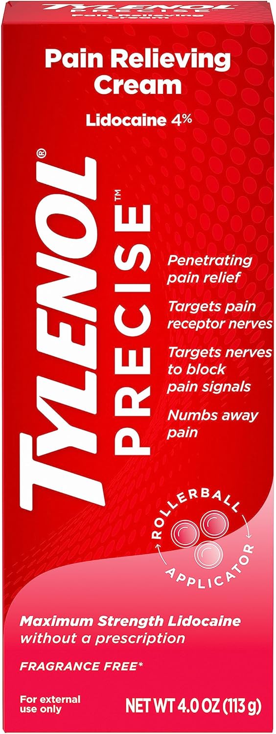 Tylenol Maximum Strength 4% Lidocaine Pain Relieving Cream for Back, Knee & Joints, Fragrance Free, 4oz