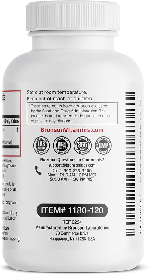 Bronson Beet Root Extra Strength (equivalent to 2000mg beet root per serving from 500mg 4:1 extract), Non-GMO, 120