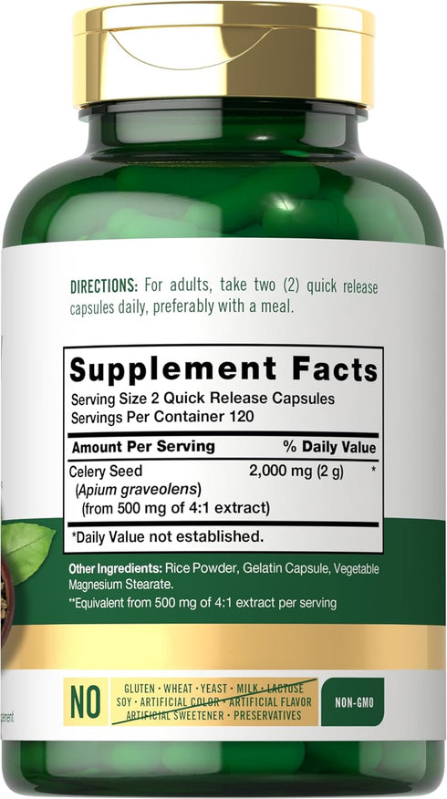 Carlyle Celery Seed Extract Capsules | 2000mg | 240 Count | Traditional Herb Supplement | Non-GMO and Gluten Free Formula