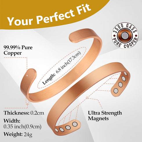 Feraco Copper Magnetic Bracelet for Men and Women, 99.99% Pure Copper Cuff Bangle with Neodymium Magnets