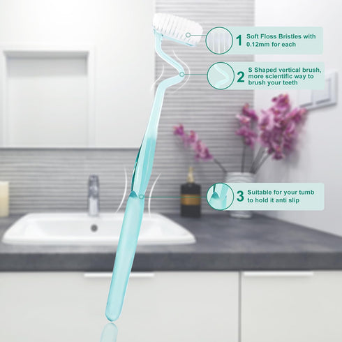 Soft S-Shaped Manual Toothbrush for Adults - Nano Floss Bristles Vertical Tooth Brush (1 Green)