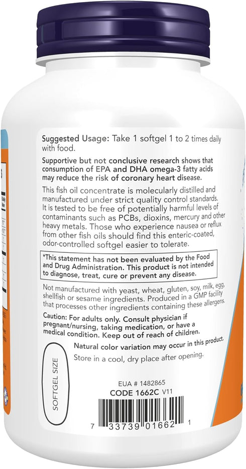 NOW Ultra Omega-3 Molecularly Distilled and Enteric Coated, 180 Softgels