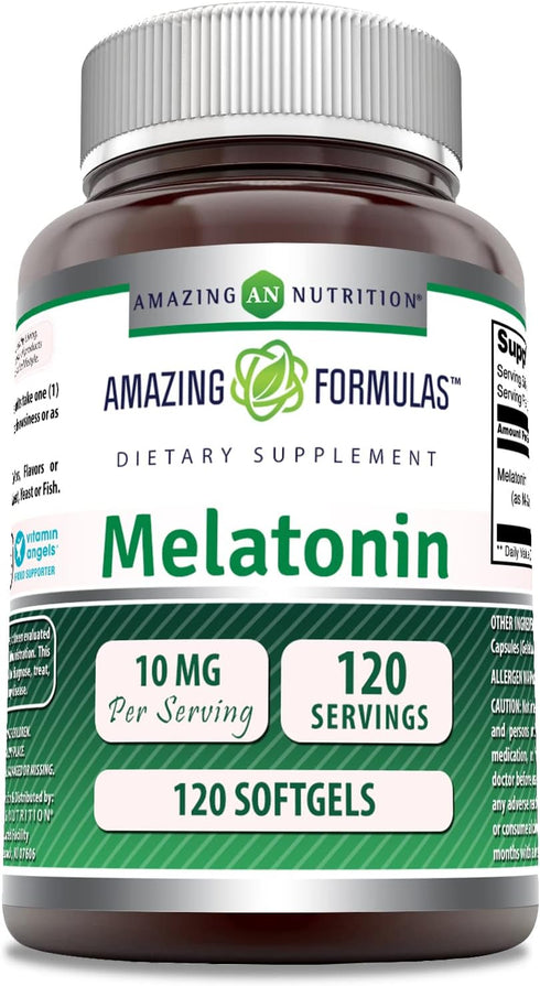 Amazing Nutrition Melatonin Supplement | 10 Mg, 120 Softgels, Non-GMO, Gluten Free