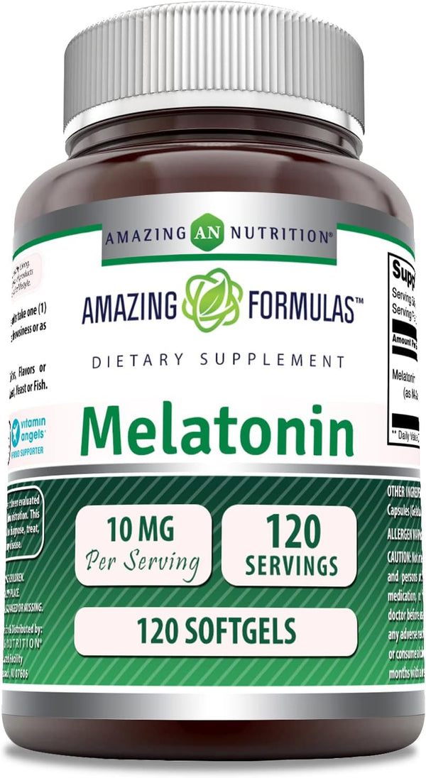 Amazing Nutrition Melatonin Supplement | 10 Mg, 120 Softgels, Non-GMO, Gluten Free