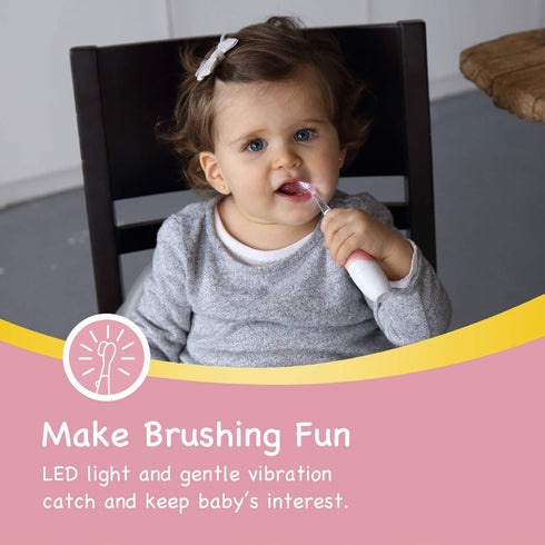 Papablic BabyHandy Sonic Electric Toothbrush for Babies and Toddlers Ages 0-3 Years, Pink