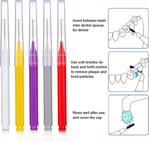 Patelai 50 Pieces Braces Brush for Cleaner - Interdental Brush Toothpick Dental Hygiene Flosser Tool (Red, Purple,