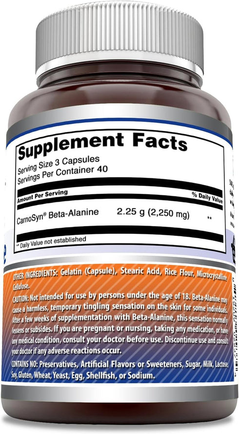 Amazing Formulas Beta Alanine Supplement, 2250 Mg Per Serving, 120 Capsules, Non-GMO, Gluten-Free