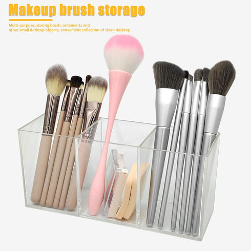 Cerpourt Clear Makeup Brush Organizer,Acrylic Cosmetic Brushes Storage Holder with 3 Slots,Pencil Pen Holder for Desk,Desk Organizer and Accessories for Vanity by Cerpourt