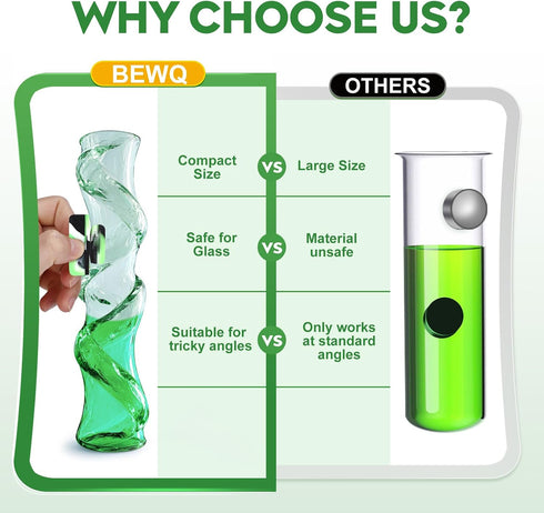 Magnetic Glass Cleaner Kit - Reusable Pipe Cleaning Tool Deep Cleans Hard-to-Reach Stains Two Silicone Brush