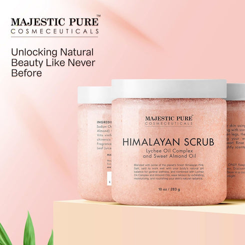 MAJESTIC PURE Himalayan Salt Body Scrub with Lychee Oil - Exfoliating & Moisturizing Skin, 10 oz