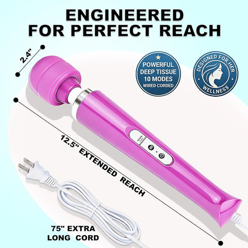 VZVJTR 10 Handheld Electric Back Massager, Speed Wired Deep Tissue Vibrating Massager for Muscle Aches (Purple)