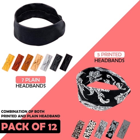 Lotus78 Pack of 12 Wide Headbands for Women - Non Slip Fashionable Sports Hair Bands, Soft Elastic Stretchy, Multicolor