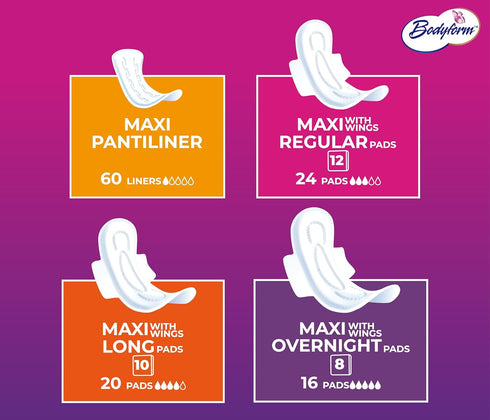Pack, Pack, (60 Count) Bodyform Luxe Feminine Care Value Combo Variety Cushion-Soft & Ultra-Absorbent, Daily Freshness