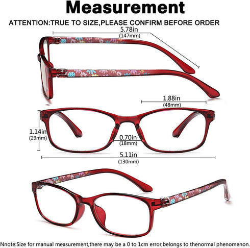 EYEURL Women's Blue Light Blocking Reading Glasses - 2 Pairs Ladies Computer Readers +1.25 Lightweight Colorful