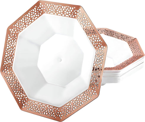 Lacetagon Rose Gold Premium Plastic Octagonal Dessert Bowl - 5 oz. (Pack of 10) Perfect for Parties, Weddings, Events