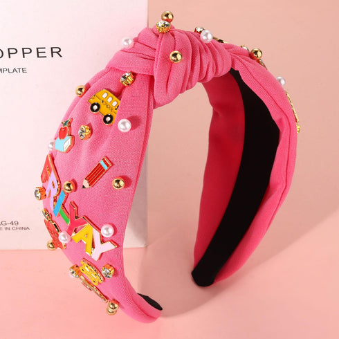 Teacher Headband for Women, MOLOCH FRI YAY Funny Pencil Beaded Blackboard Headband for School