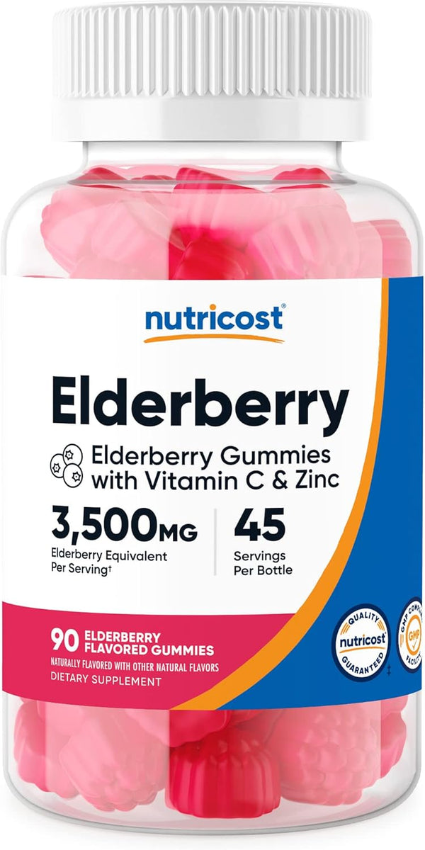 Nutricost Elderberry Gummies with Vitamin C & Zinc, 90 Gummies, Gluten Free, Vegetarian