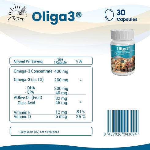 Omega-3 EPA and DHA with Vitamins D and E, Capsules for Memory and Focus, 30 Capsules