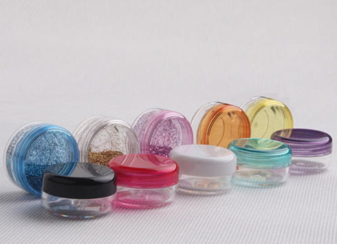 yueton 10 Empty Clear Body Multi Color Top Lid Plastic Sample Containers, 5 Gram Size Cosmetic Jars