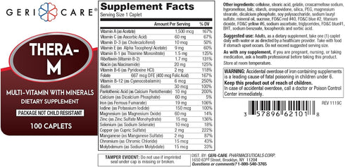 GeriCare Thera High Potency Multivitamin with Mineral Caplets, Nutritional Supplement, 100 Count (Pack of 1)