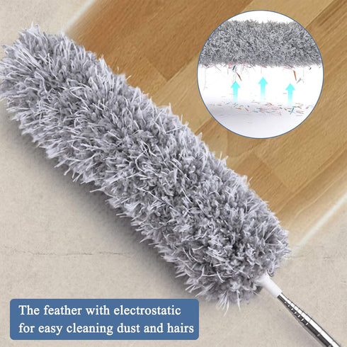 Microfiber Feather Duster, Extendable Cobweb Duster with 100 inches Pole, Washable & Lightweight for Cleaning