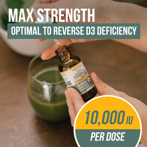 Organic Vitamin D3 10,000 IU, 30 Servings - Plant D3, Vegan, Max Strength Sublingual Liquid D3 Drops, 200% Higher
