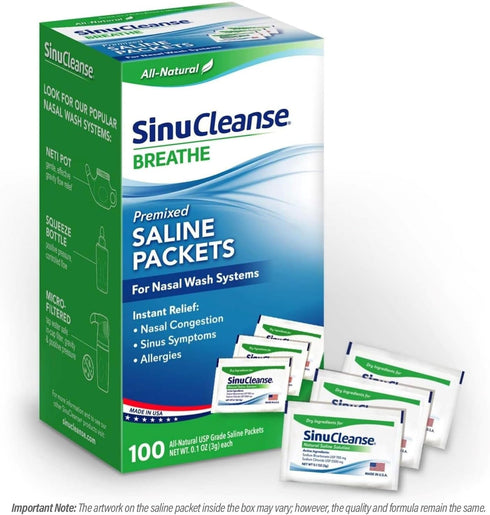 SinuCleanse Pre-Mixed Saline Packets for Sinus Rinse and Nasal Irrigation Systems, 100