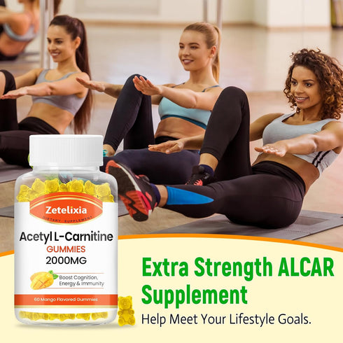 2000mg Acetyl L-Carnitine Gummies, Vegan Mango Flavor, Nutrition Supplement for Energy, Immunity & Metabolism, 60 Count