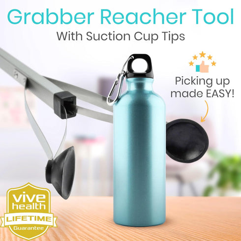 Vive 32" Suction Cup Grabber Reacher (2 Pack) - Heavy Duty Pickup Tool for Seniors - Extra Long Handle & Claw
