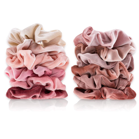 Whaline 12Pcs Blush Theme Velvet Scrunchies for Women - Classic Thick Hair Bands, Gifts for Teenage Girls