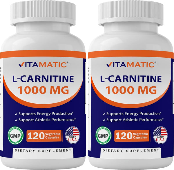 Vitamatic L-Carnitine Fumarate 1000 mg, 120 Vegetable Capsules (2 Bottles)