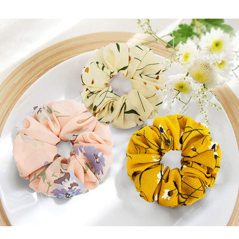 Velscrun 20 Pcs Floral Plaid Solid Color Scrunchies, Hair Accessories for Girls Women, Bulk Hair Ties