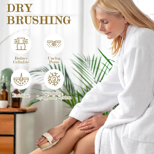 4pcs Dry Brushing Body Brush, Natural Bristle Exfoliating Brush for Flawless Skin