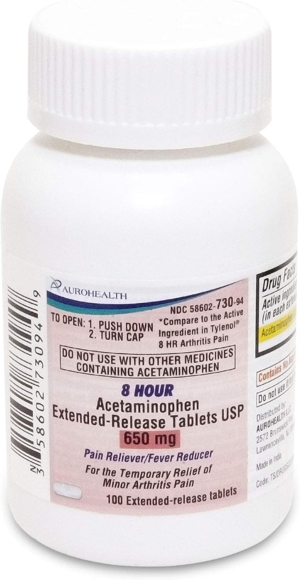 Acetaminophen Extended-Release Tablets, 650 mg, 8 Hour Pain Medicine for Muscles, Joints, Body, and Backache Relief,