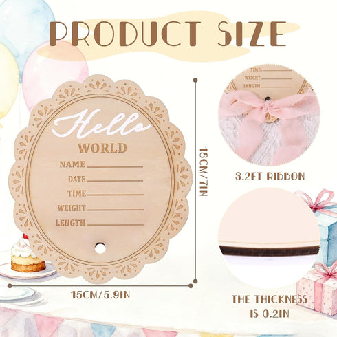 Whaline Baby Birth Announcement Sign Wooden Newborn Welcome Board Milestone Card for Birthday Baby Shower Photo Prop