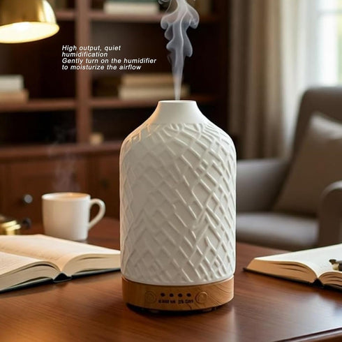 RIZGHWOY 7 Essential Oil Diffuser, Ceramic Wood Grain Aromatherapy Diffuser with Color Night Light, for Room Office