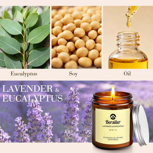 Set Lavender Eucalyptus & Sage Sea Salt Candles - Stress Relief Gift