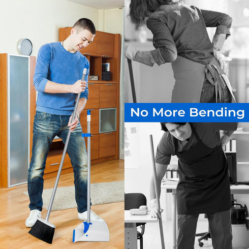 Broom and Dustpan Combo Set, 52" Upright Dust Pans with Long Handle Angle Broom for Home Cleaning