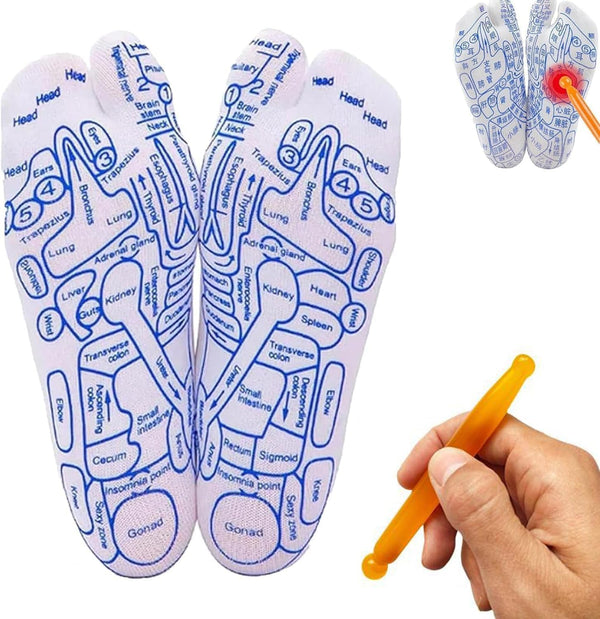 A Pair Reflexology Socks Set: Acupressure Foot Massage Socks with Trigger Point Massage Tool for Pain Relief