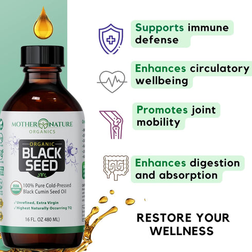 Organic Black Seed Oil - Cold Pressed Unrefined USDA Certified, Hexane Free, Turkish Origin Premium Nigella Sativa