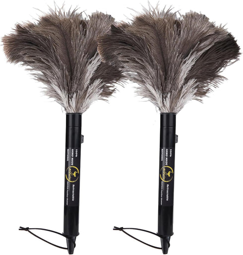 Aldwin Ostrich Feather Duster Retractable 2 Pack, 16 Inch Genuine Fluffy Handheld Dusters for Cleaning